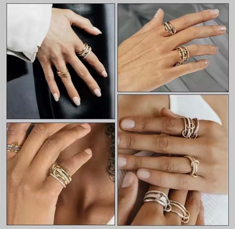 Silver Gold Multi Ring Mixed Metals Stackable Ring Set - Picture 2 of 5